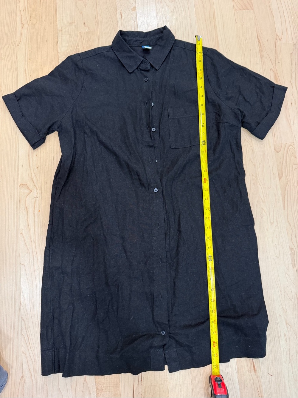 Old Navy Black Button-Up Collar Shirt Dress - Linen blend